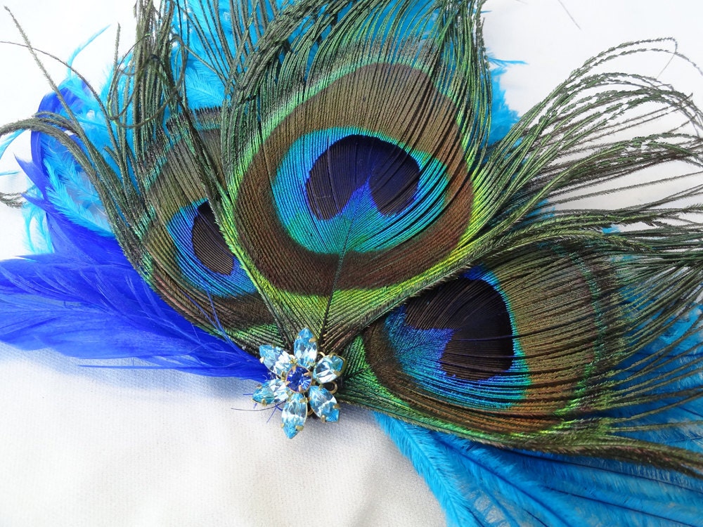 Weddings Peacock Feather Fascinator Hair Accessory Blue Green 