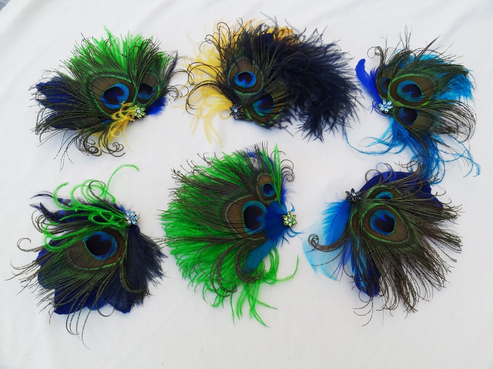 Weddings Peacock Feather Fascinator Set OF 6 Any Color custom 