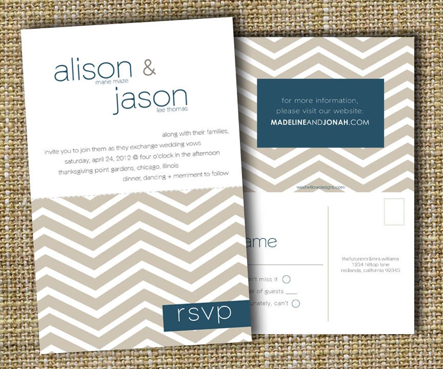 custom perforated wedding invitations with tear off rsvp postcard chevron
