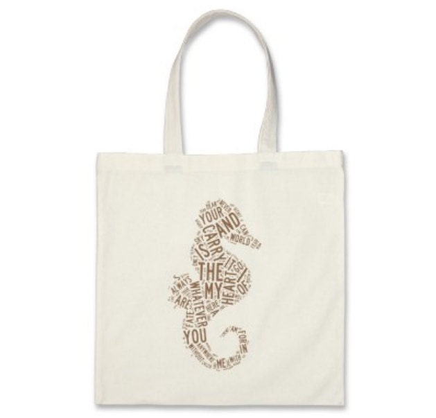 Beach Gift or Wedding Welcome Tote Bag I Carry Your Heart With Me Seahorse