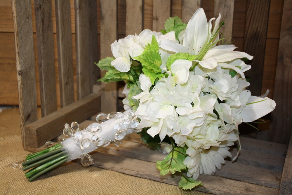 Silk White Wedding Bouquet Artificial Permanent Botanical Lillies