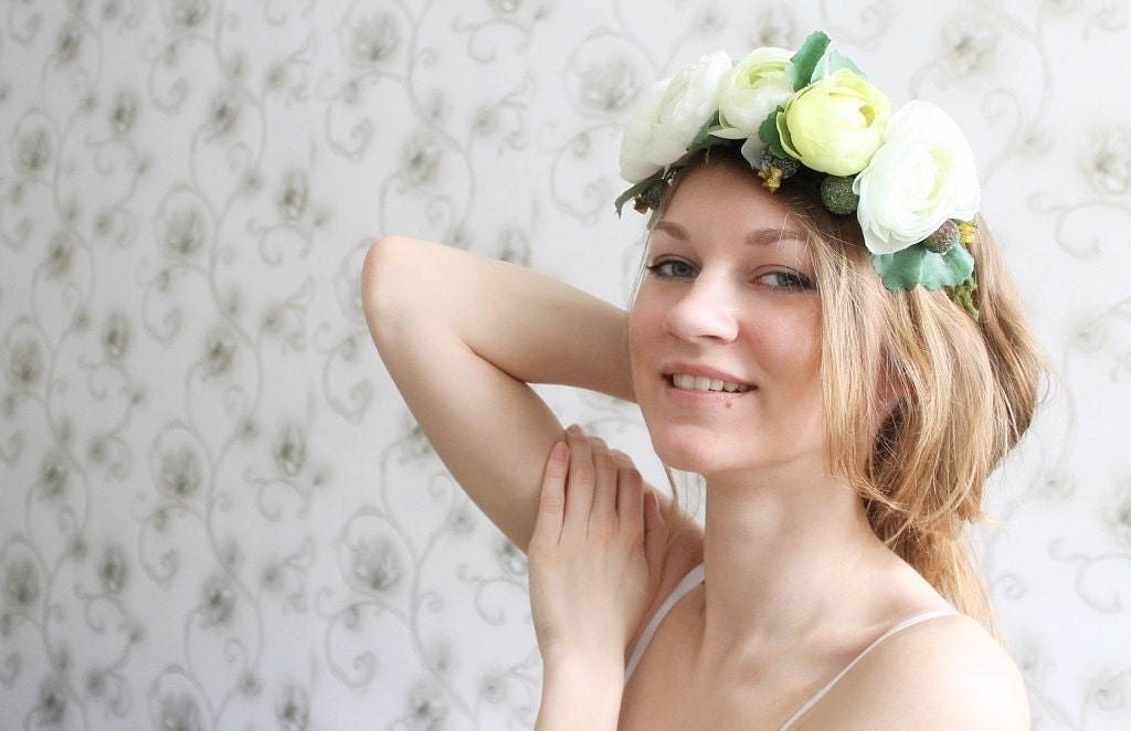Lime green ranunculus wedding headband Spring wedding flower headband 