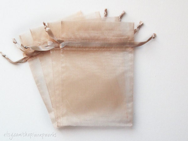 100 4x6 Sheer Champagne Toffee Organza Bags with Drawstrings Wedding Favor