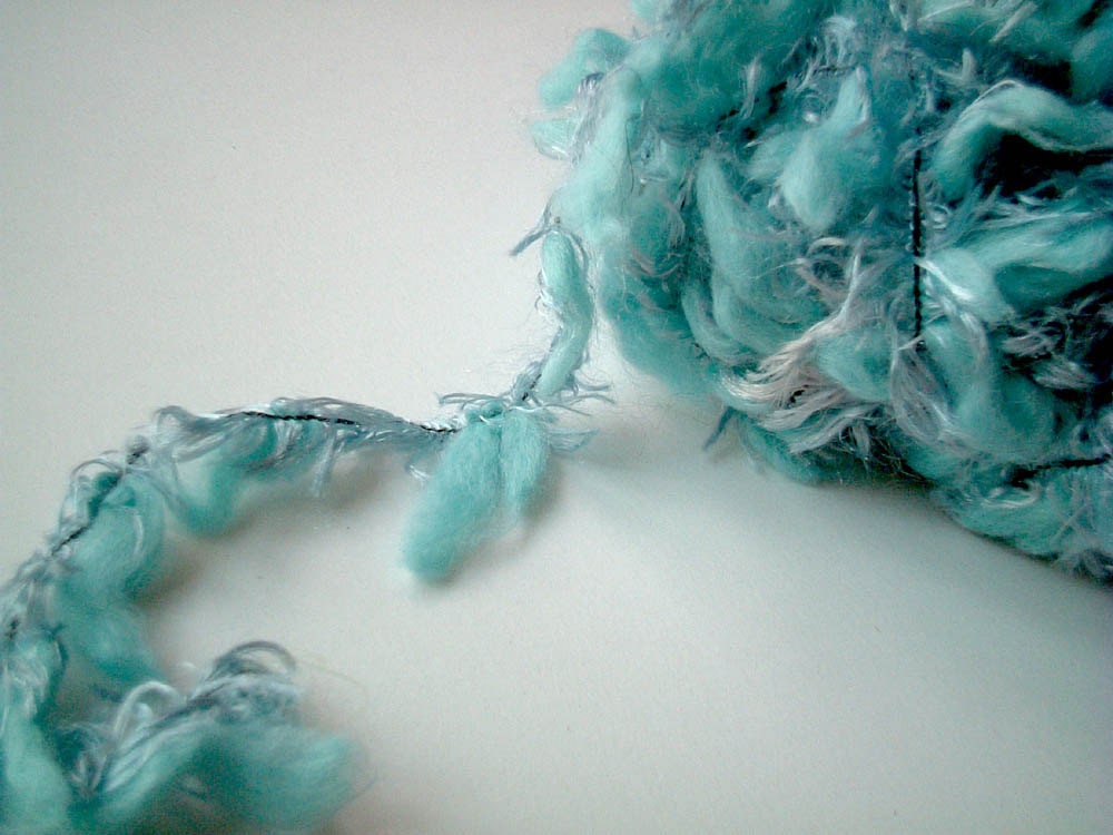 Fluffy Yarn light blue teal turquoise grey gray feather yarn ball 