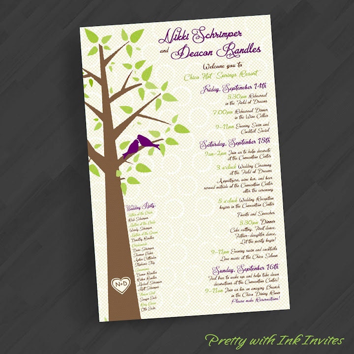 Special Event Wedding Programs or Menu Tree Hugger Style or any Design in