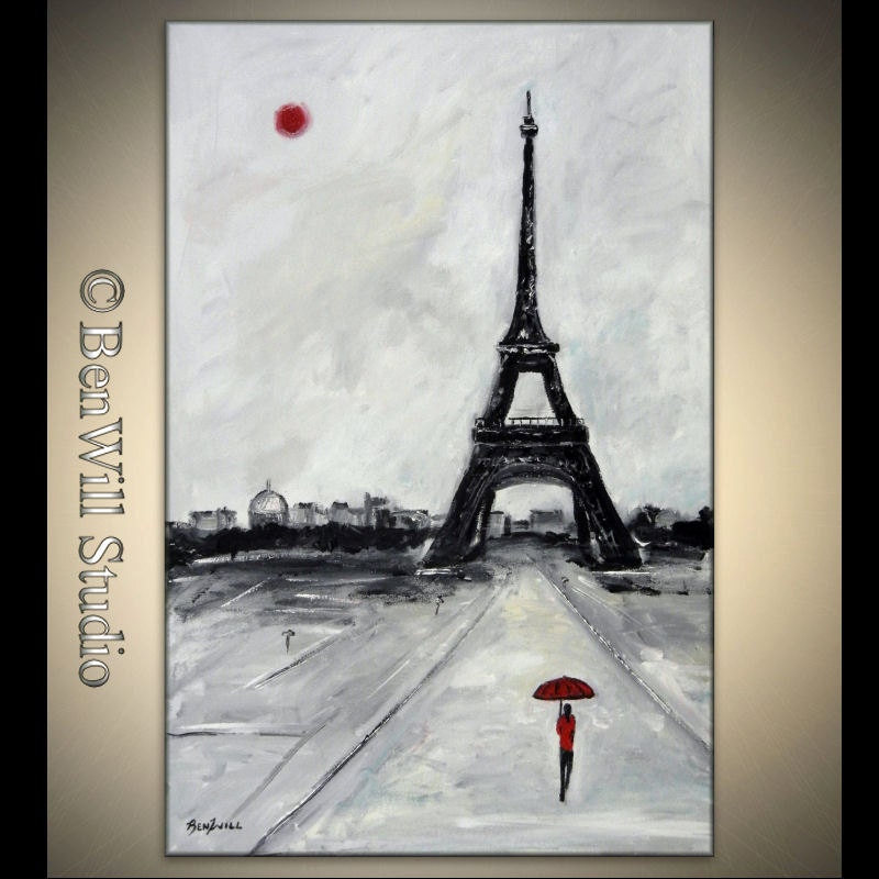 ORIGINAL Abstract Painting Contemporary Art Paris France EIFFEL TOWER Black
