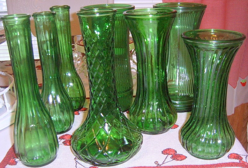 Vintage Green Glass VasesWedding Table Decor Bud Vase Garden Party