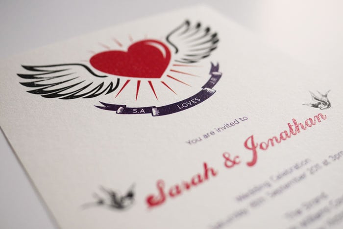 Rockabilly Fun Tattoo Heart DIY Printable Wedding Invitation by Three Eggs 