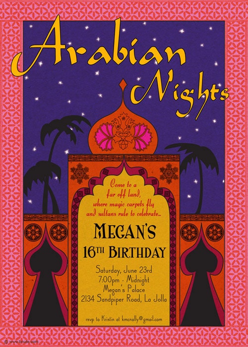 Arabian Nights Invitation Birthday Bridal or Baby Shower Any Occasion
