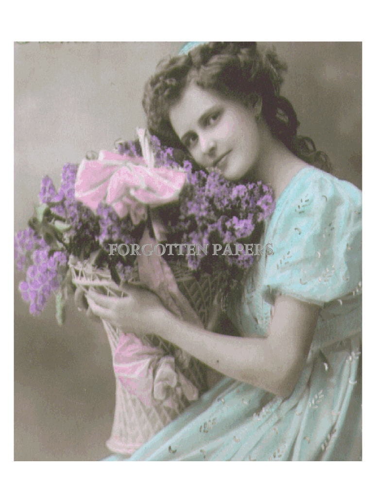 Beautiful French Girl with Basket of Lilacs 1913 Vintage HAND TINTED Real 