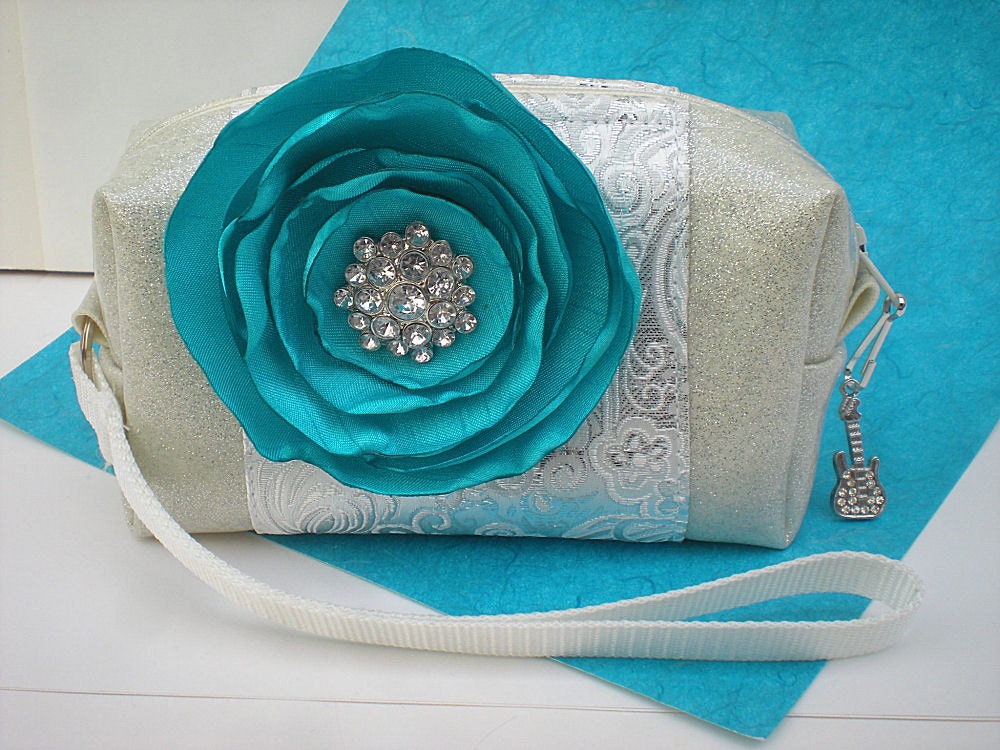 Turquoise Purse Silver Aqua Blue Summer Clutch Bag Bridal Clutch 