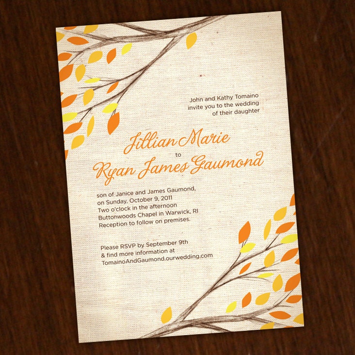 DIY Printable Fall Tree Branches Wedding Invitation