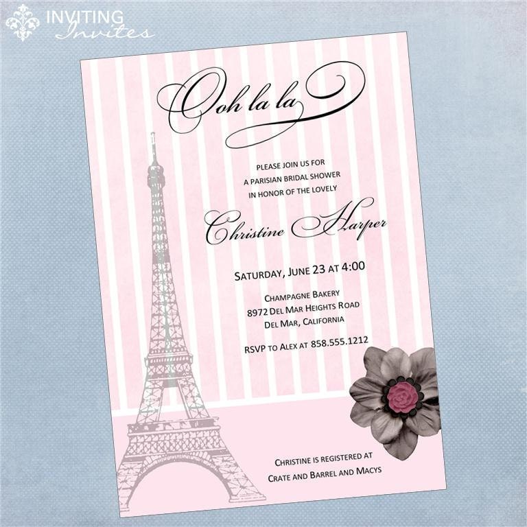 Paris Eiffel Tower Bridal Shower Invitation Engagement Party 