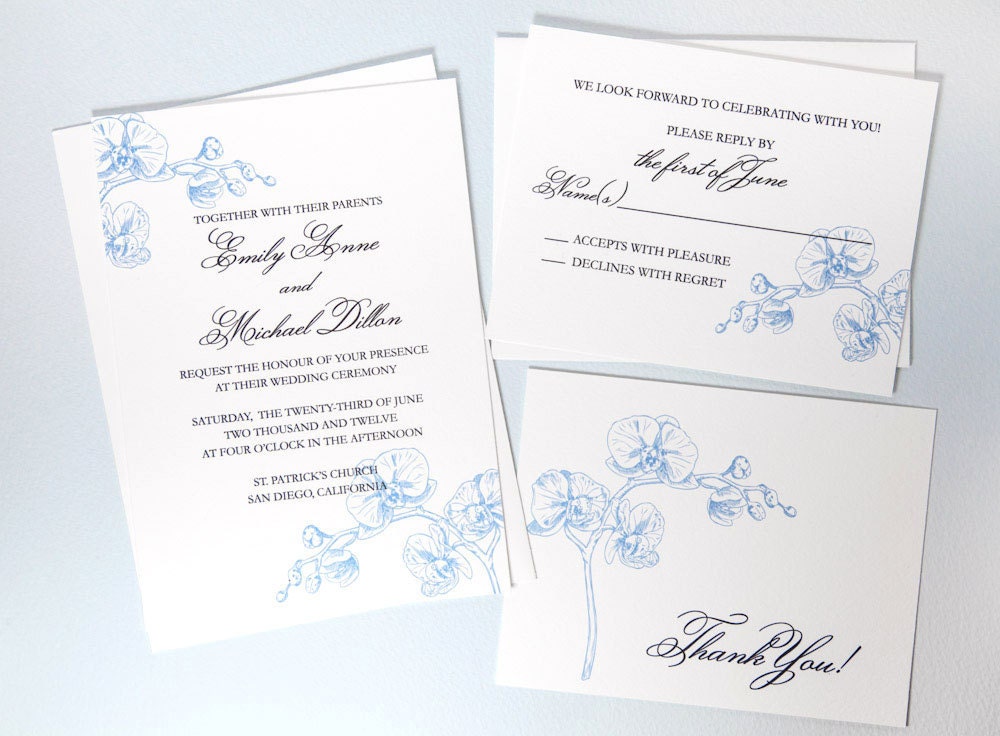 Printable Botanical Wedding Invitation Blue Orchid Invitation