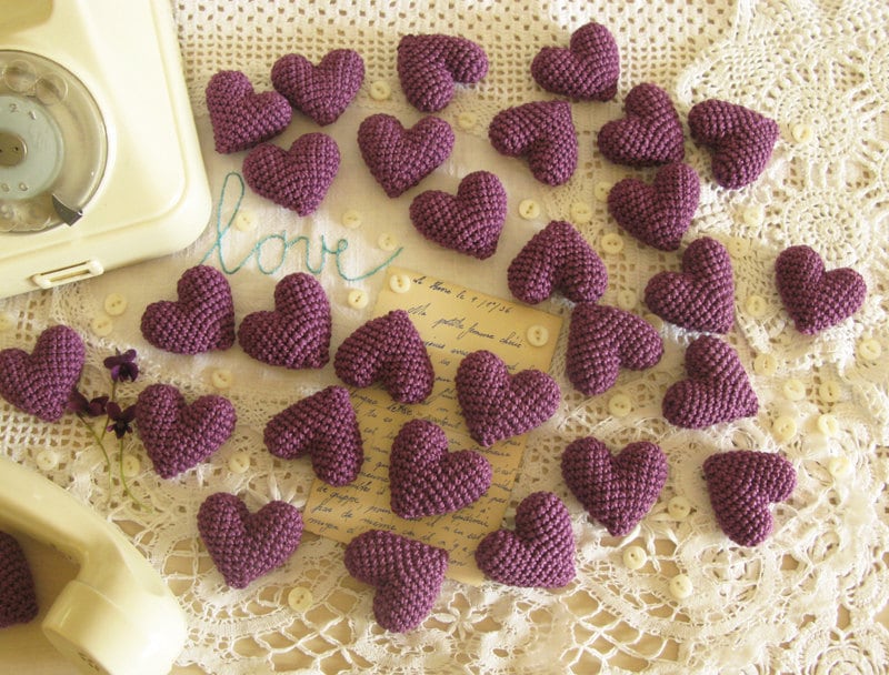 Purple Crocheted Hearts A Set of Thirty Wedding Favors Idea Made to Order on