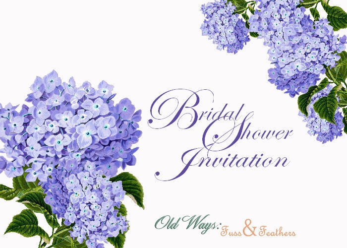 Purple Hydrangea Bridal Shower Invitation Vintage Flowers Printable Custom