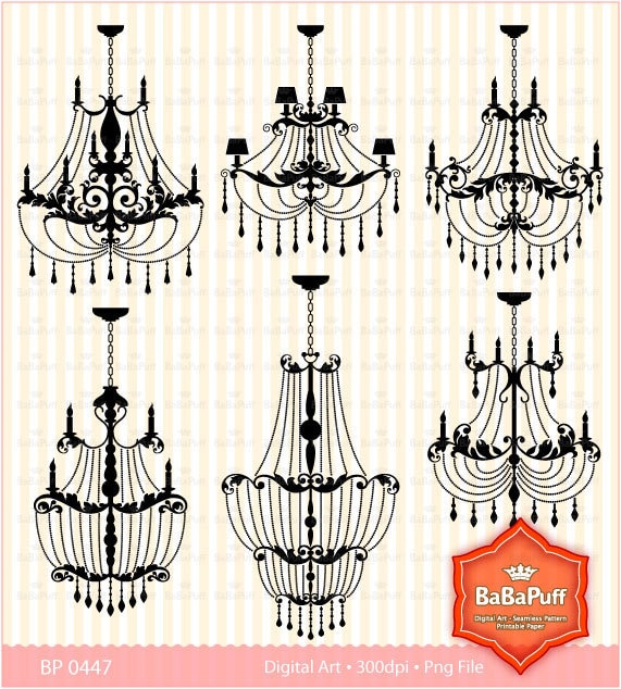 Chandelier Silhouette Designs clip art for scrapbooking wedding 