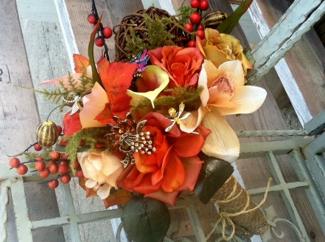 Fall Silk Wedding Brooch Bouquet Cala Kissing Ball Elegant Or Rustic Country