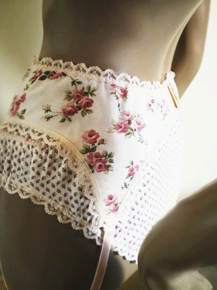 Shabby Rose Garter Belt Ivory With Pink Roses Cotton Handmade Wedding Day