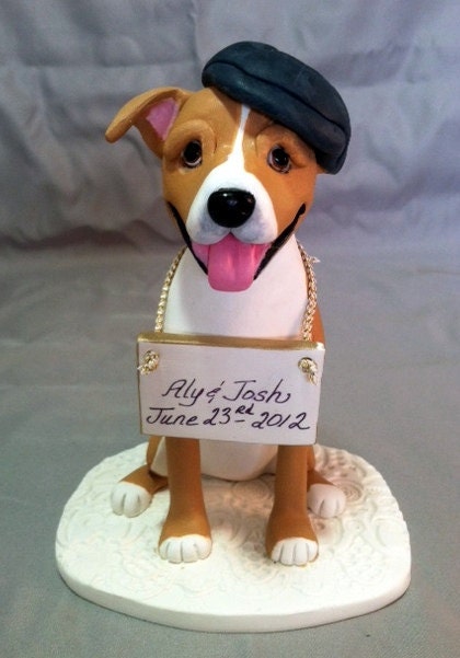 Custom Made Single Dog Wedding Cake Topper Clay Sculpture BOXER Pitbull 