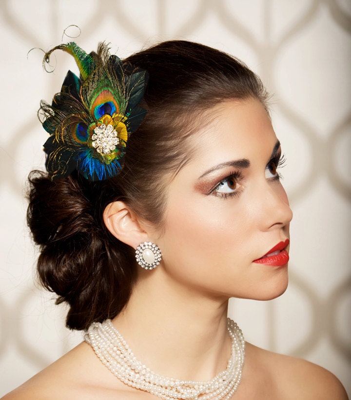 Peacock Feather Hair Clip Fascinator Bridal Head Piece Wedding Hair 