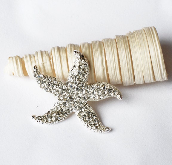 Rhinestone Brooch Component 2 Crystal Starfish Bridal Hair Comb Shoe Clip 