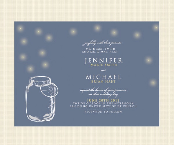 Mason Jar Wedding Invitation and RSVP set Summer Firefly Printable Wedding 