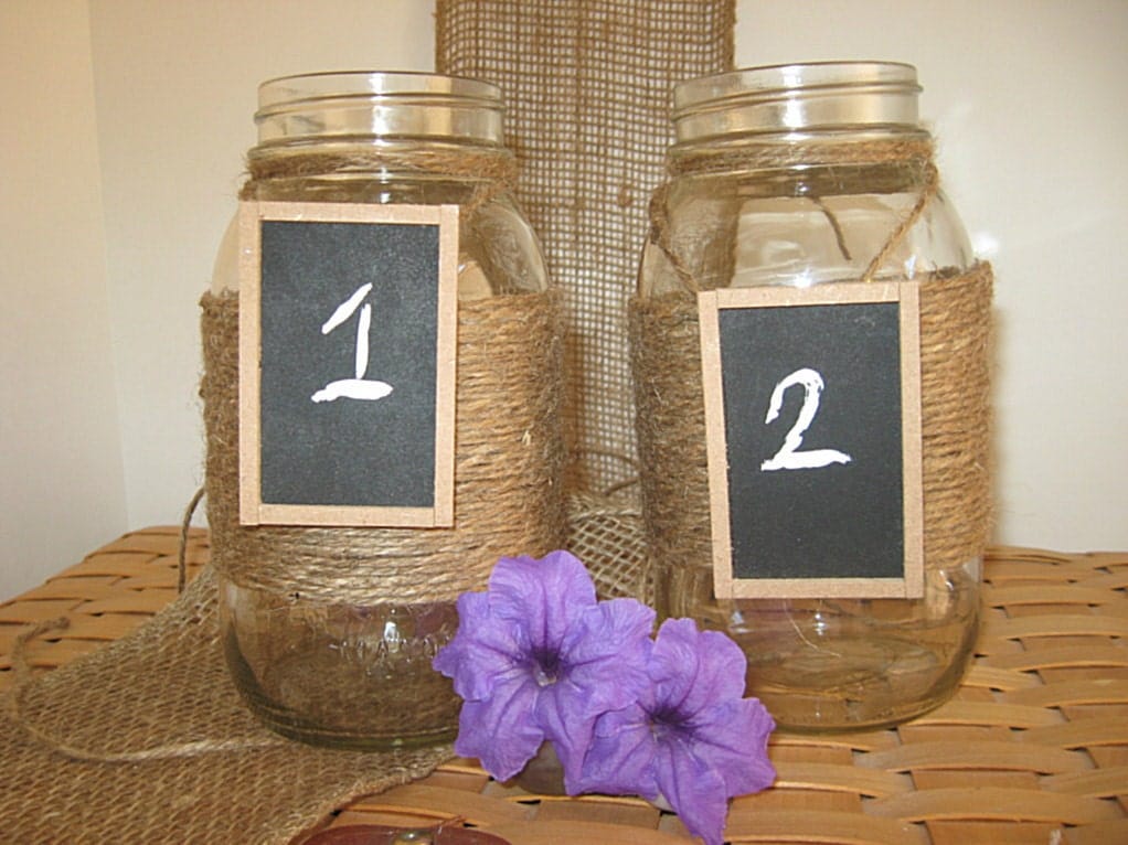 TABLE NUMBERS Burlap Lace Spring Wedding Mason Jars Chalkboard Decorations 