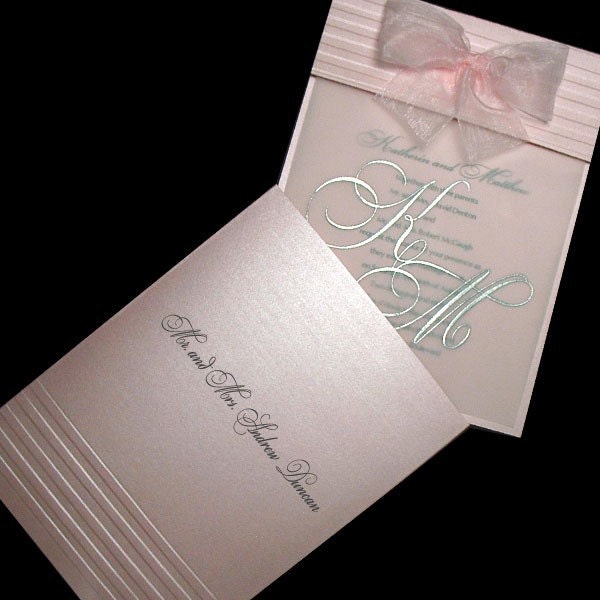 100 Shimmering Pink Wedding Invitations Customized Monogram