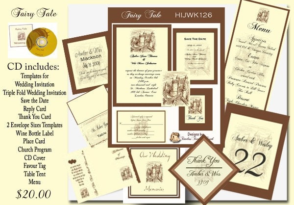 Delux Fairy Tale Castle Wedding Invitation Kit on CD