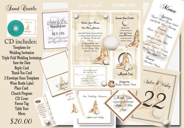 Delux Sand Castle Wedding Invitation Kit on CD