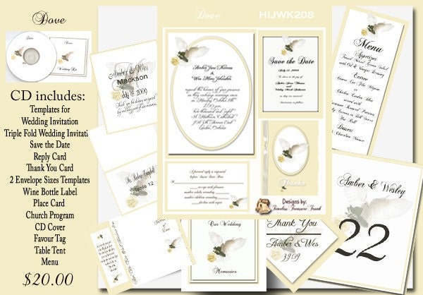 Delux Dove in Flight Wedding Invitation Templates on CD