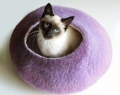 Cat Nap Cocoon / Cave / Bed / House / Vessel - Hand Felted Wool - Crisp Contemporary Design - READY TO SHIP Warm Purple Bubble
