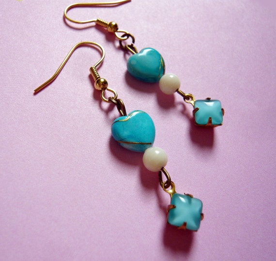 Aqua Moonglow Heart Earrings by MaruMaru on Etsy