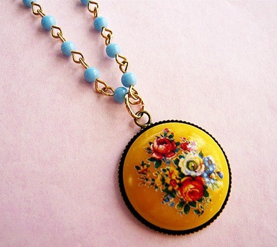 Vintage Yellow Floral Cabochon by MaruMaru on Etsy