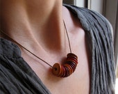 Rustic Disk Necklace Saffron Scarlet Casual Stacked Cotton Cord