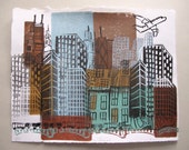 Chicago "Chica-On-The-Go" Linocut Monoprint -- ON SALE