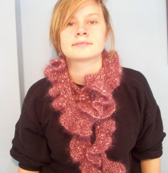 Spiral scarf fun knit creamy sparkly lilac grape by SpinningStreak