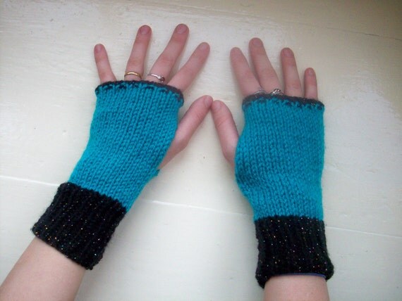 Fingerless gloves fun hand warmers Peacock by SpinningStreak