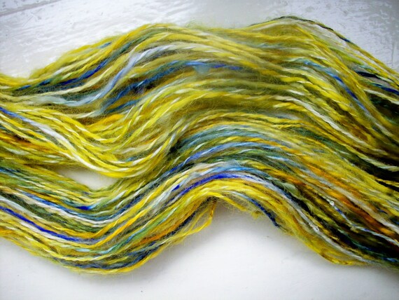 Handspun yarn luxury wool silk yellow blue BPL by SpinningStreak