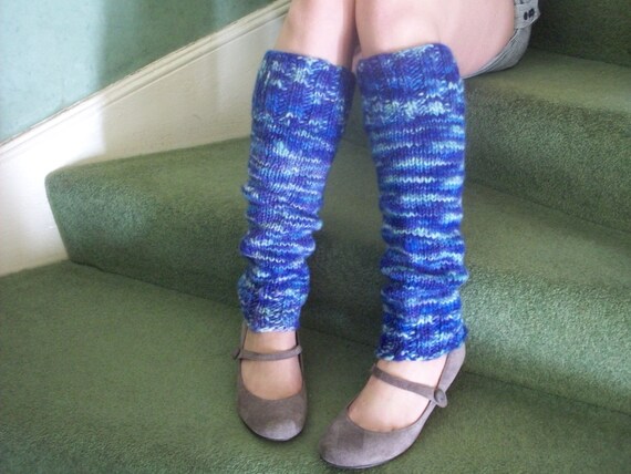 Chunky warm legwarmers pure wool blue purple by SpinningStreak