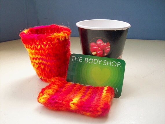 Coffee cozy and travel card case  knit fun by SpinningStreak