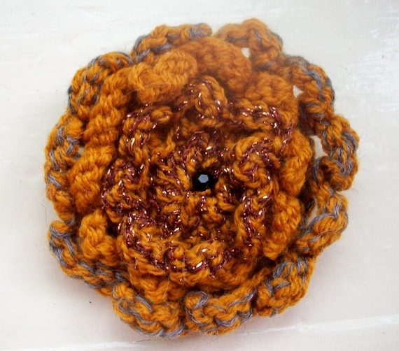 Sparkly Corsage Flower Pin    hand knit copper by SpinningStreak