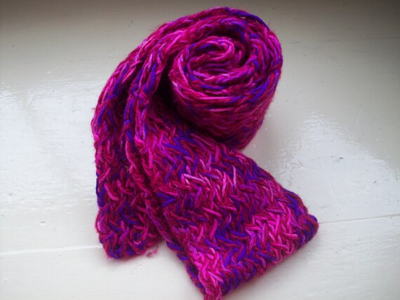 Pink scarf silk noil hand knit herringbone by SpinningStreak