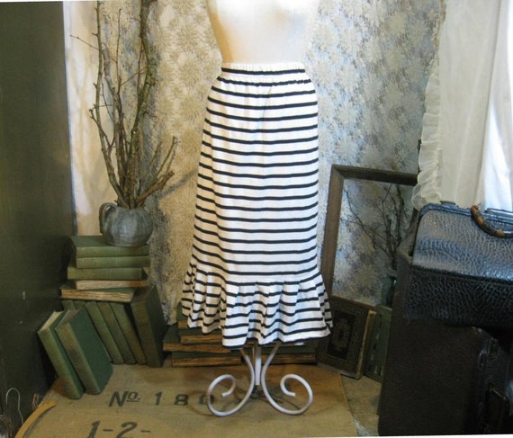 Stripe vintage skirt Nautical French sailors Breton black stripe