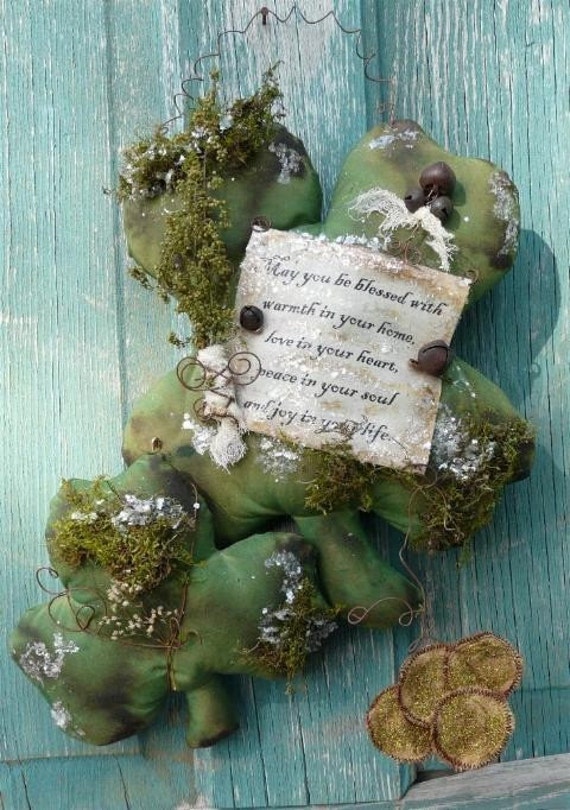 Shamrock Blessing E PATTERN saint patrick's day irish clover primitive st grubby pdf