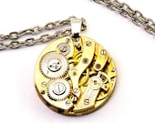 Steampunk Necklace - Stunning Golden toned Clockwork Pendant Design - PROMPTLY SHIPPED - Steampunk Jewelry By London Particulars