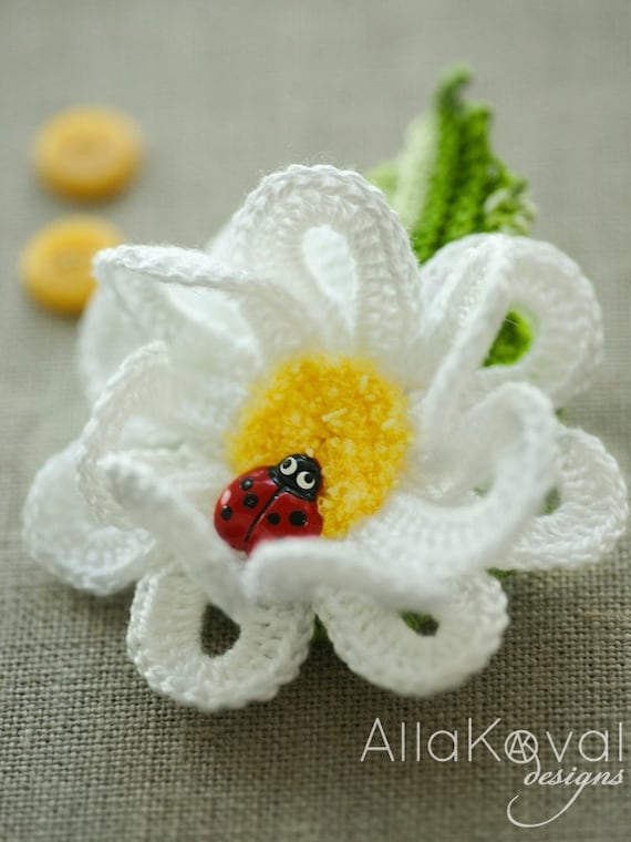 Garden Party. DAISY Pin/Headband Crochet Pattern/eBook