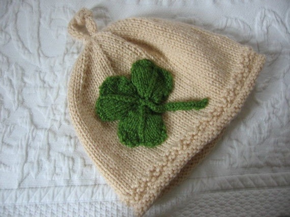 Knit Hat Shamrock Applique Beanie from Textilesone Handmade To Order Photo Prop St Patricks Day