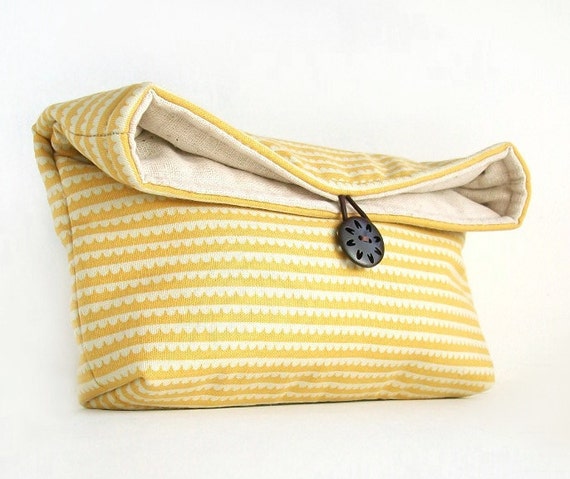 Handmade Makeup Bag, Cream Yellow Clutch Purse, Spring Wedding Accessory, Great for Travel, Bridesmaid Gift